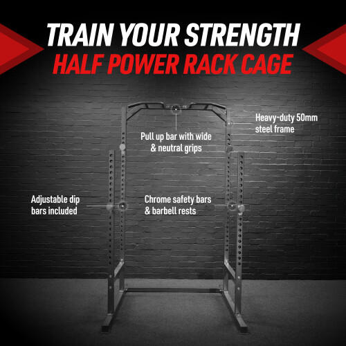 GYM MASTER Heavy Duty Half Power Cage Squat Rack Bench Press Pull Up Dip Station 1
