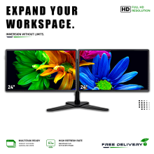 DELL Dual Monitor Screen Setup 48" 2 x 24" FULL HD 1920x1080 LED New Dual Stand - Refurbished