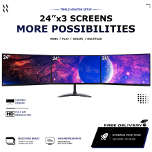 Dell HD Multi Screen TRIPLE MONITOR SCREEN BUNDLE 3x24" DP Display Port + Stand - Refurbished