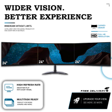 TRIPLE MONITOR MULTI SCREEN SETUP DELL Set 3 x 24" 1920 x 1080 HDMI DP - Refurbished
