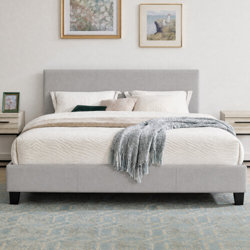 Comfy Living (5ft Kingsize, No Mattress) Modern Fabric Bedframe Light Grey 1