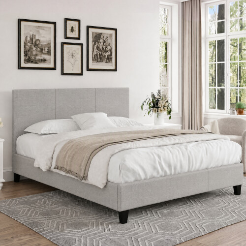 Comfy Living (5ft Kingsize, No Mattress) Modern Fabric Bedframe Light Grey 2