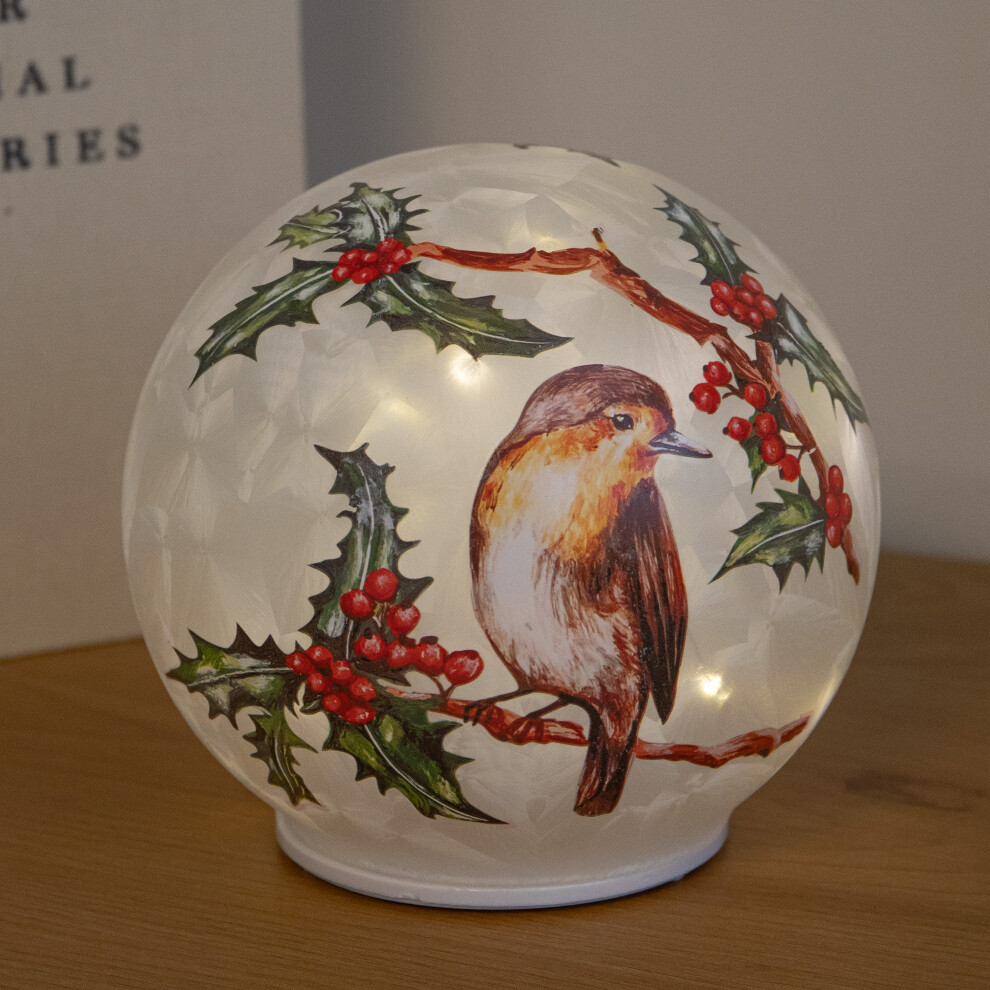 B&Q - 15Cm Light Up Christmas Robin Glass Ball With Warm White Leds - Image 2