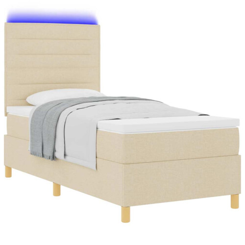 VidaXL vidaXL LED Boxspringbett mit Kopfteil Creme 90 x 190 cm Stoff 2