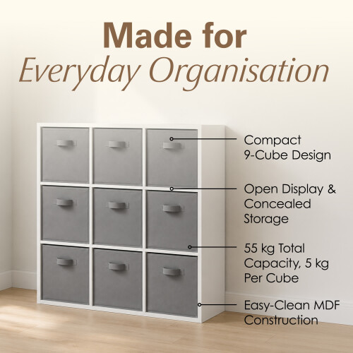 Charles Jacobs (9 Grey Drawers) Charles Jacobs White 9 Cube Open Book Shelf Storage 1