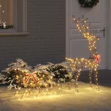 vidaXL Reindeer Pull Sleigh Warm white 70 x 26 x 129 cm Rattan