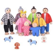Aolso Wooden Dolls House Family Dolls Toys, Sets of 8 People Wooden Doll House with 4 Dogs
