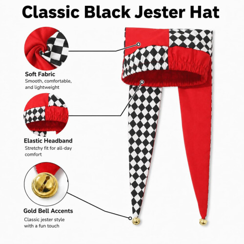 Jester Hat with Bells Harlequin Diamond Pattern for Halloween Christmas Costume Accessory 1