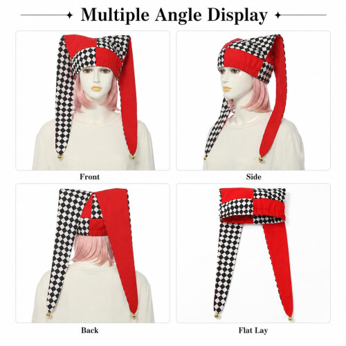 Jester Hat with Bells Harlequin Diamond Pattern for Halloween Christmas Costume Accessory 2