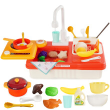 Ark miido Kids Pretend Play Kitchen Sink Toys with Simulation Cooktop, Realistic Faucet, Cookware, Play Food & Dish Accessories