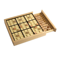 Wooden Sudoku Puzzle Board Game Set with Drawer, Brain Teaser Math Logic Game for Adults and Children, Educational Desktop Toy for Family