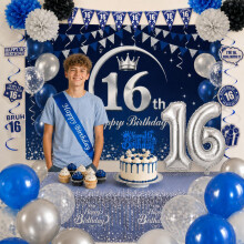 11th Birthday Decorations Blue Silver Party Decor Set for Men Boys