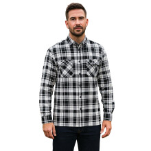 (2XL, Black White) Men's Cotton Check Shirt Long Sleeve Workwear