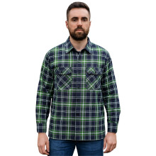 (2XL, Green Navy) Men's Cotton Check Shirt Long Sleeve Workwear
