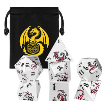 Metal Dice Set, Flat Face White Red Dragon Pattern, 7pcs Polyhedral Metal DND Dice Set, DND Starter Set, D&D Gifts with Gift Bag