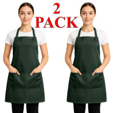 (73 x 63 cm, Green - 2 Pack) Kitchen Chef Apron Waterproof Pocket Unisex Gown