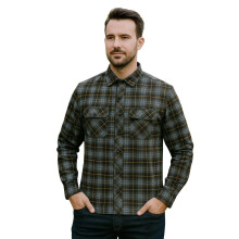 (4XL, Grey Yellow) Men's Cotton Check Shirt Long Sleeve Workwear