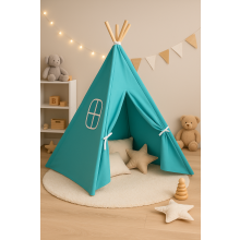 (80 cm (L) × 80 cm (W) × 110 cm (H), Blue) Kids Canvas Teepee Tent Foldable Indoor Playhouse