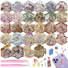 28 Sets DIY 3D House Stickers, Fun DIY Stickers Scene Make Your Own Supermarket, Coffee Shop, Restaurant