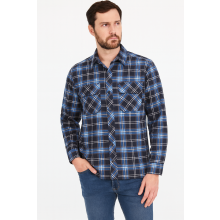 (M, Navy Light Blue) Men's Cotton Check Shirt Long Sleeve Workwear