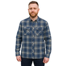 (M, Grey Blue) Men's Cotton Check Shirt Long Sleeve Workwear