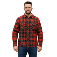(5XL, Red Black) Men's Cotton Check Shirt Long Sleeve Workwear