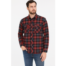(XL, Red Navy) Men's Cotton Check Shirt Long Sleeve Workwear