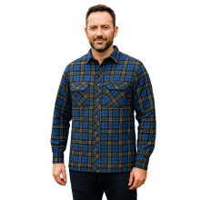 (4XL, Royal Orange) Men's Cotton Check Shirt Long Sleeve Workwear