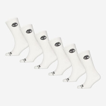 Timberland Men White Performance Cushioned Crew Socks 6 Pack Ribbed Athletic Logo Brand New
