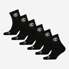 Timberland Men Black Performance Cushioned Quarter Socks 6 Pack Ribbed Athletic Logo Brand New