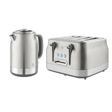 Swan Retro Kitchen Set, 1.7L Rapid Boil Jug Kettle with 360 Degree Base and 4 Slice Toaster with 7 Browning Levels, 1860W, Stainless Steel, EEJB401