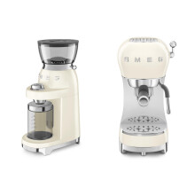 Smeg 50s Style Espresso Coffee Machine and 50's Style Electric Coffee Grinder, Cream, EEJB421