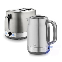 Swan Retro Breakfast Essentials Set with 1.7L Rapid Boil Jug Kettle and 2 Slice Toaster, Stainless Steel, EEJB372