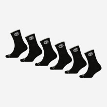 Timberland Men Black Performance Cushioned Quarter Socks 6 Pack Ribbed Athletic Logo Brand New