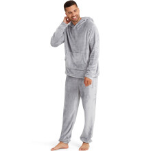 (3XL, Grey) Snuggaroo Mens Soft Fleece Hooded PJs Pyjama Bottoms Top Loungewear Set