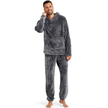 (S, Charcoal) Snuggaroo Mens Soft Fleece Hooded PJs Pyjama Bottoms Top Loungewear Set