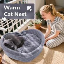 Kitten Bed Heart Shape Soft Pet Nest Ergonomic Cat Bed for Winter Apartment Bay Window Dormitory Balcony Bedroom M