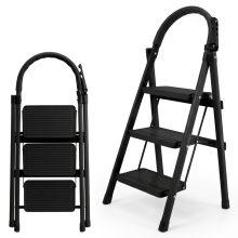 Black 3-Step Folding Ladder Lightweight Household Steel Ladder up to 150 kg — compact utility stool