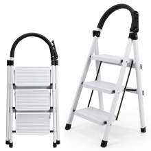 White 3-Step Folding Ladder Lightweight Household Steel Ladder up to 150 kg — compact utility stool