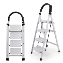 White 4-Step Folding Ladder Lightweight Household Steel Ladder up to 150 kg — portable utility step