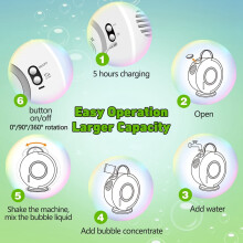 Machine à Bulles pour Enfants, Souffleur de Bulles Rechargeable pour L'ExtéRieur, Jouets à Bulles Rotatifs Automatiques à 90  et 360 , Blanc