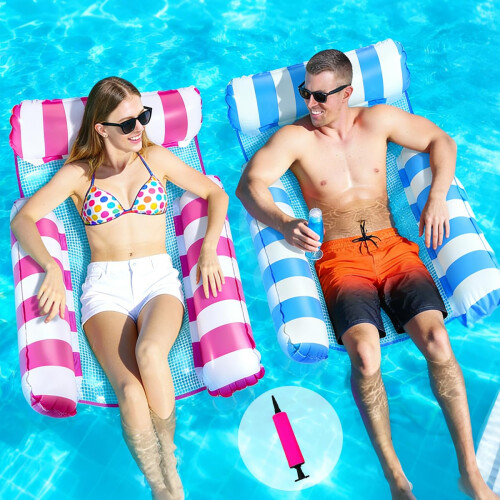 2 Pack Pool Inflatables, 4 IN 1Pool Floats Hammock for Adults, Swimming Pool Float Hammock