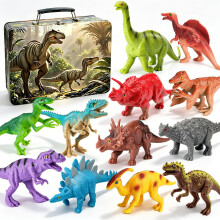 HahaGift Dinosaur Toys for Boys: 12PCS Realistic Dinosaur Figures with Metal Storage Box for Kids Age 2 3 4, Dino Game Toys for 2 3 4 5 Year Old Boys