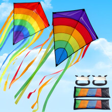 2Pcs Diamond Kites, Rainbow Kites Easy to Fly, Colorful Diamond Kite with Long Tail & 80 meters Flying String