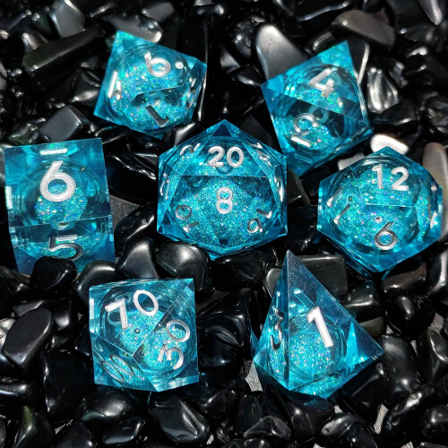 ORUZA Liquid Core DND Dice Set Polyhedral Resin Sharp Edge D&D Dice 7 PCS