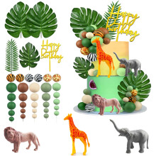 40PCS Safari Animal Cake Topper Set, Wild One Jungle Cake Decorations