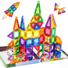 Magnetic Tiles for Kids Travel, 4 Level Building Set with Dinosaur, Ship, Excavator, Dog & Farm Models, Portable Magnetic Building Blocks