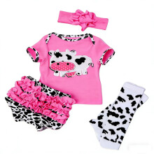 Reborn Baby Doll Clothes Set, Pink Cow Theme with Ruffled Bloomers, Leg Warmers and Headband, 4 Piece Outfit for 50-55 cm Dolls