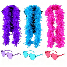 6-Pack Feather Boa Set, Purple Blue Pink Feather Scarves