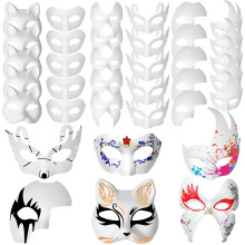 30 Pcs White Paper Mache Masks, DIY Paintable Half Face Mask, 6 Styles
